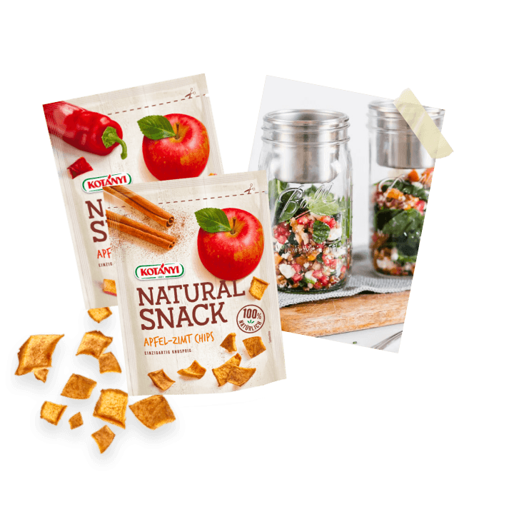 Natural Snack mit Apfel und Apfel Chips sowie der Lunchbox von Lieblingsglas
