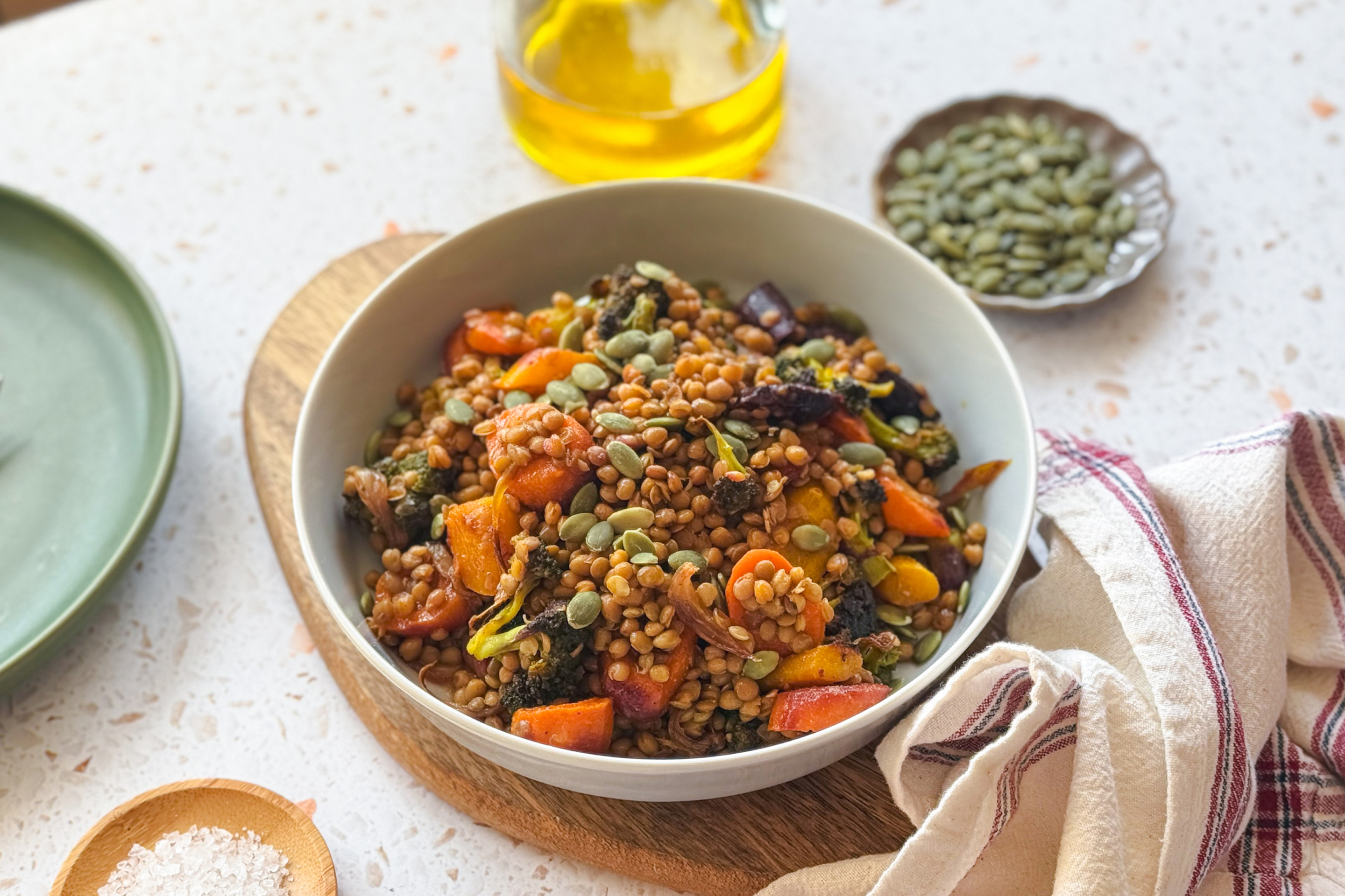 Lentil Salad With Roasted Carrots And Broccoli